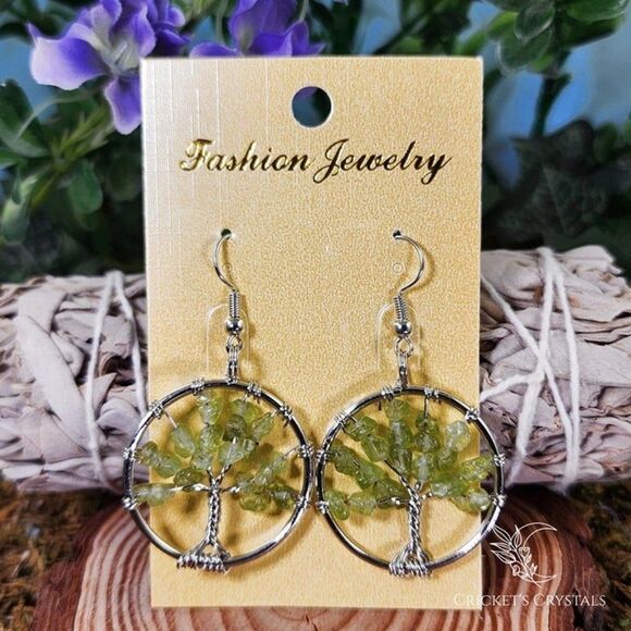 Peridot Tree of Life Earrings #6 - Picture 1 of 2
